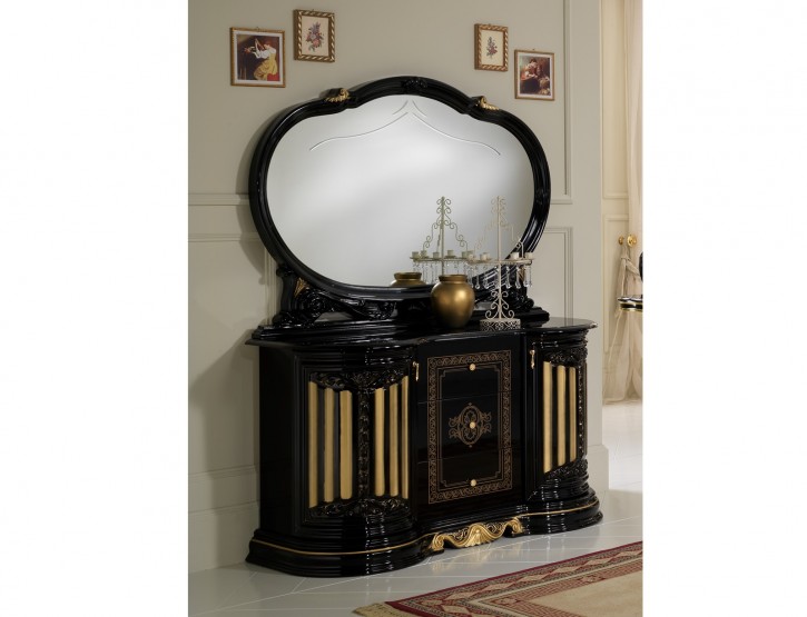 Kommode mit Spiegel Betty in schwarz gold Barock Klassik