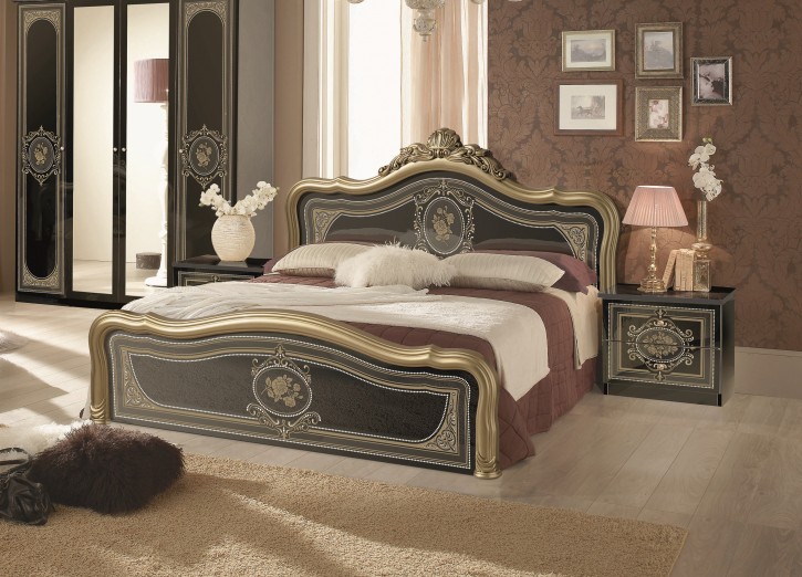 Bett Alice in 160x200 cm schwarz Gold Doppelbett