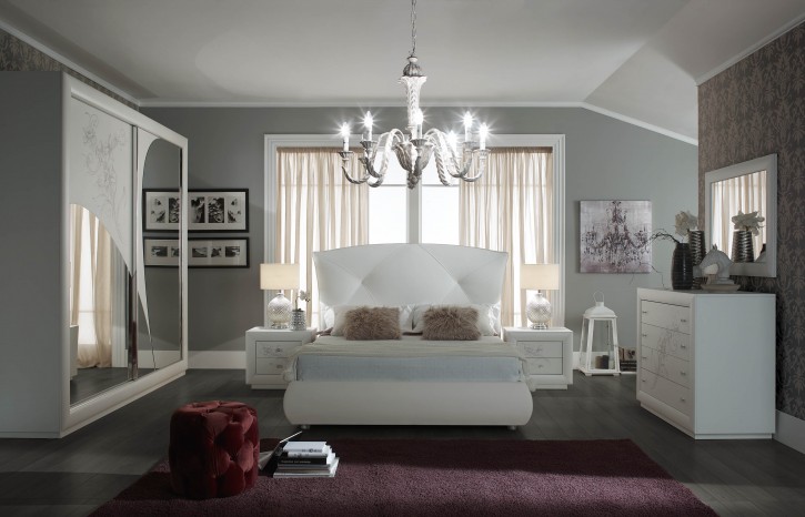 Schlafzimmer Set Camilla in Weiß 160x200 cm / mit Kommode und Spiegel