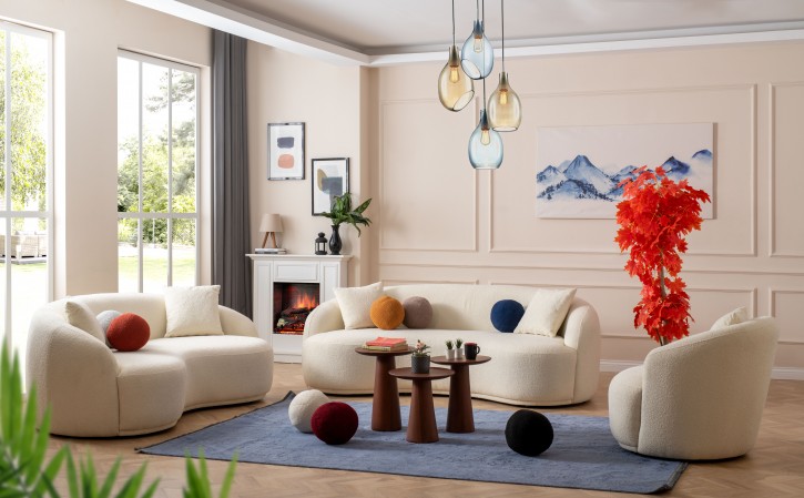 Couch Set 3-teilig Elips Modern Strickstoff Creme