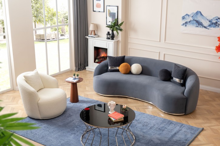 Couch Set Elips Strickstoff Grau Creme 2-teilig