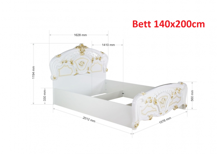 Doppelbett Rozza In Verschiedenen Größen in Weiß/Gold