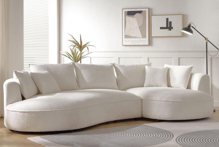 Ecksofa Venedik Hainbuche Teddystoff-Bezug in weiss