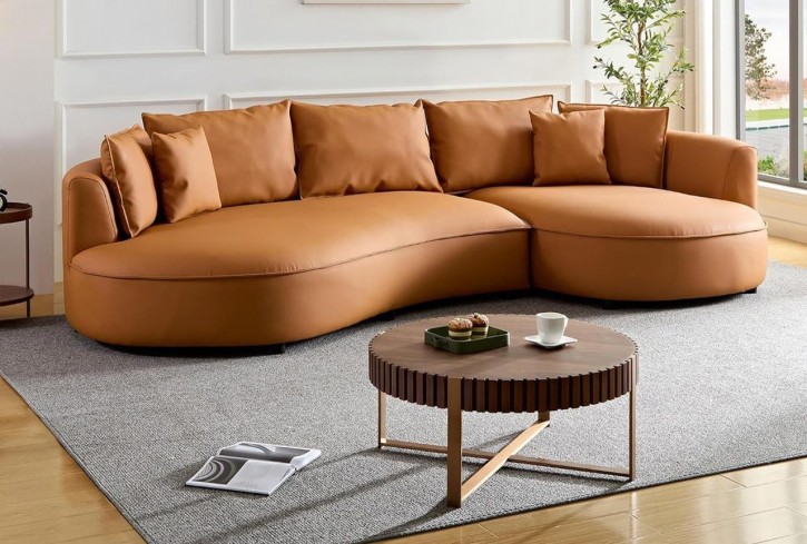Ecksofa Venedik Nubuk Kunstleder beige orange