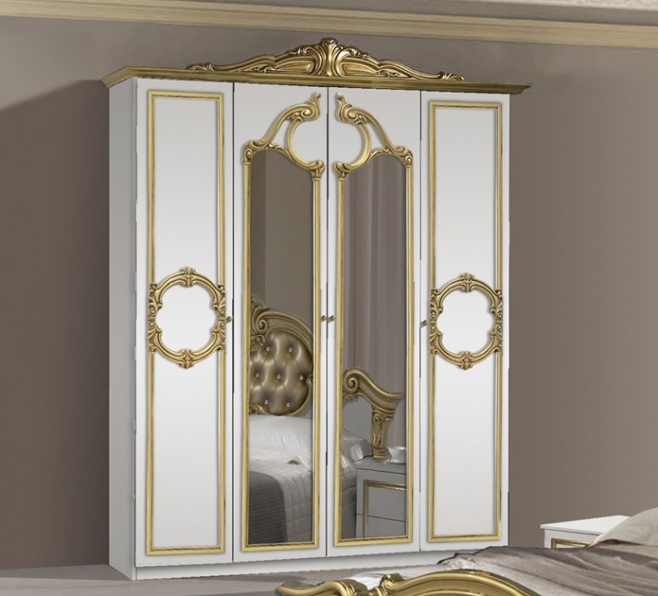 Kleiderschrank 4 trg Barocco in weiss Gold klassik italienisch