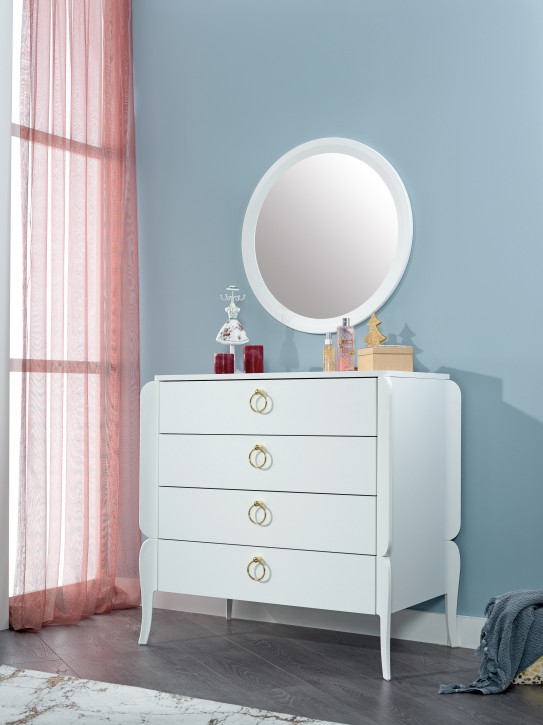 Wäschekommode Elegant White mit Schubkästen mit Spiegel