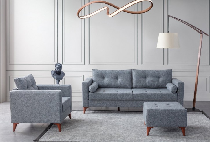 Sofa-Set Kraft 3-teilig Leinenstoff Modern hellgrau