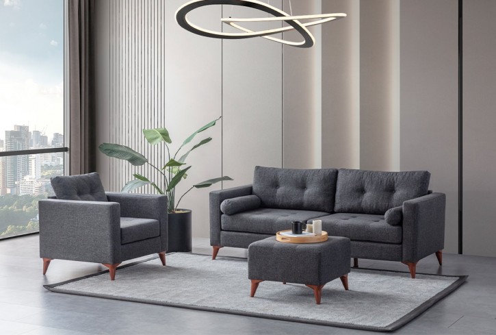 Sofa Set Kraft 3-teilig Leinenstoff Modern anthrazit