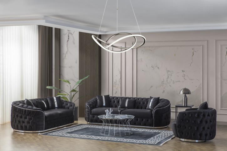 Sofa Set Elite 3-teilig Chesterfield schwarz