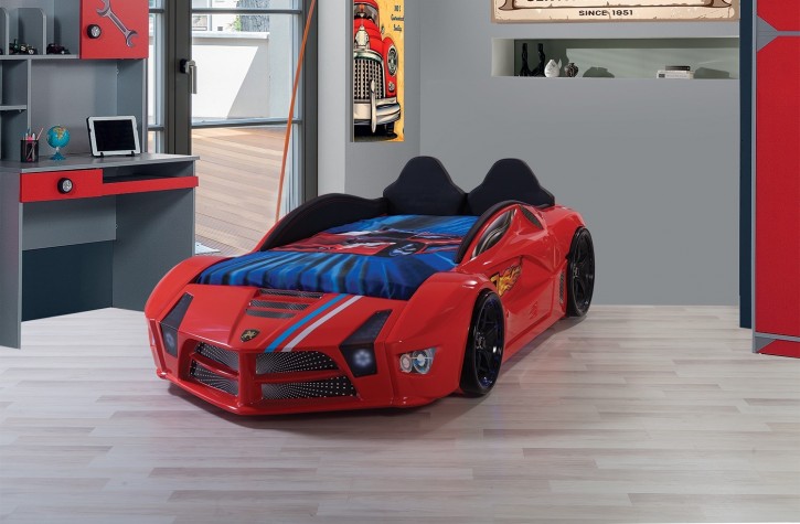 Autobett Luxury mit Polsterung Rot inkl Front LED