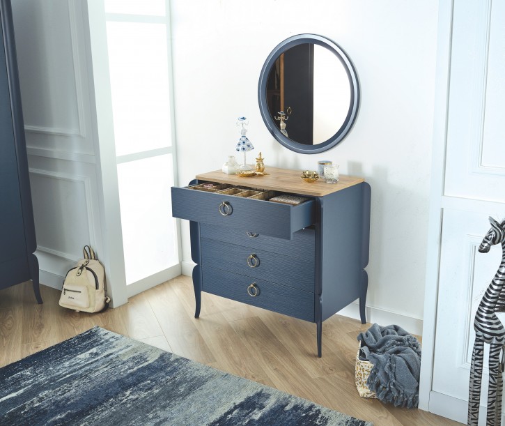 Wäschekommode Elegant Blue mit Spiegel