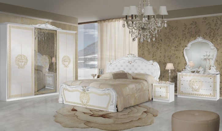 Schlafzimmer Vilma 6 Teilig in Weiss gold barocco mit Polsterung