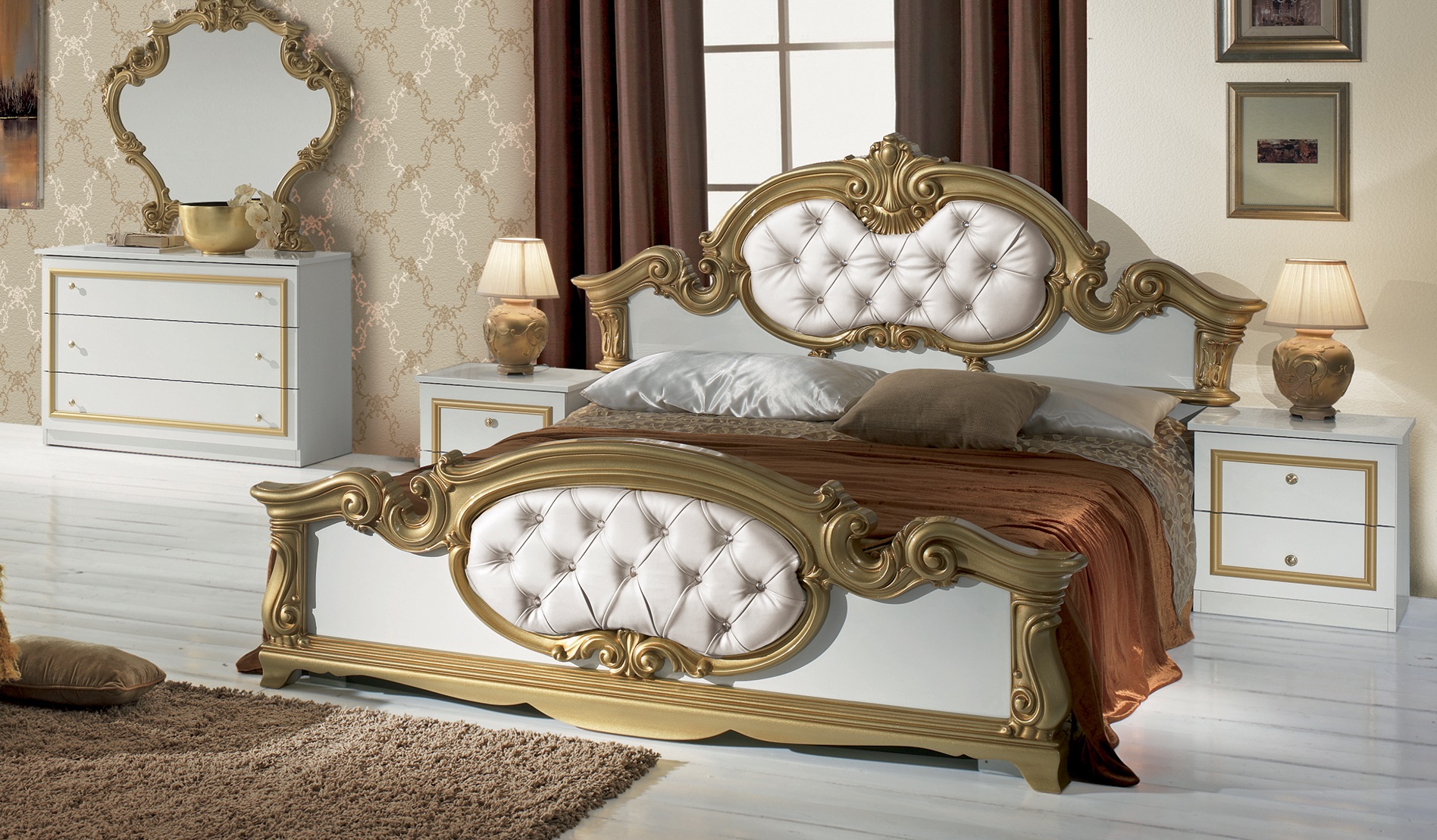 Schlafzimmer Set Barocco 7 Teilig In Weiss Gold 160x200 Cm