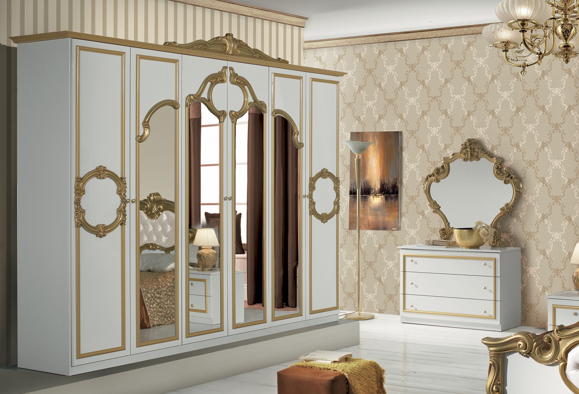 Schlafzimmer Set Barocco in Weiß Gold | eBay