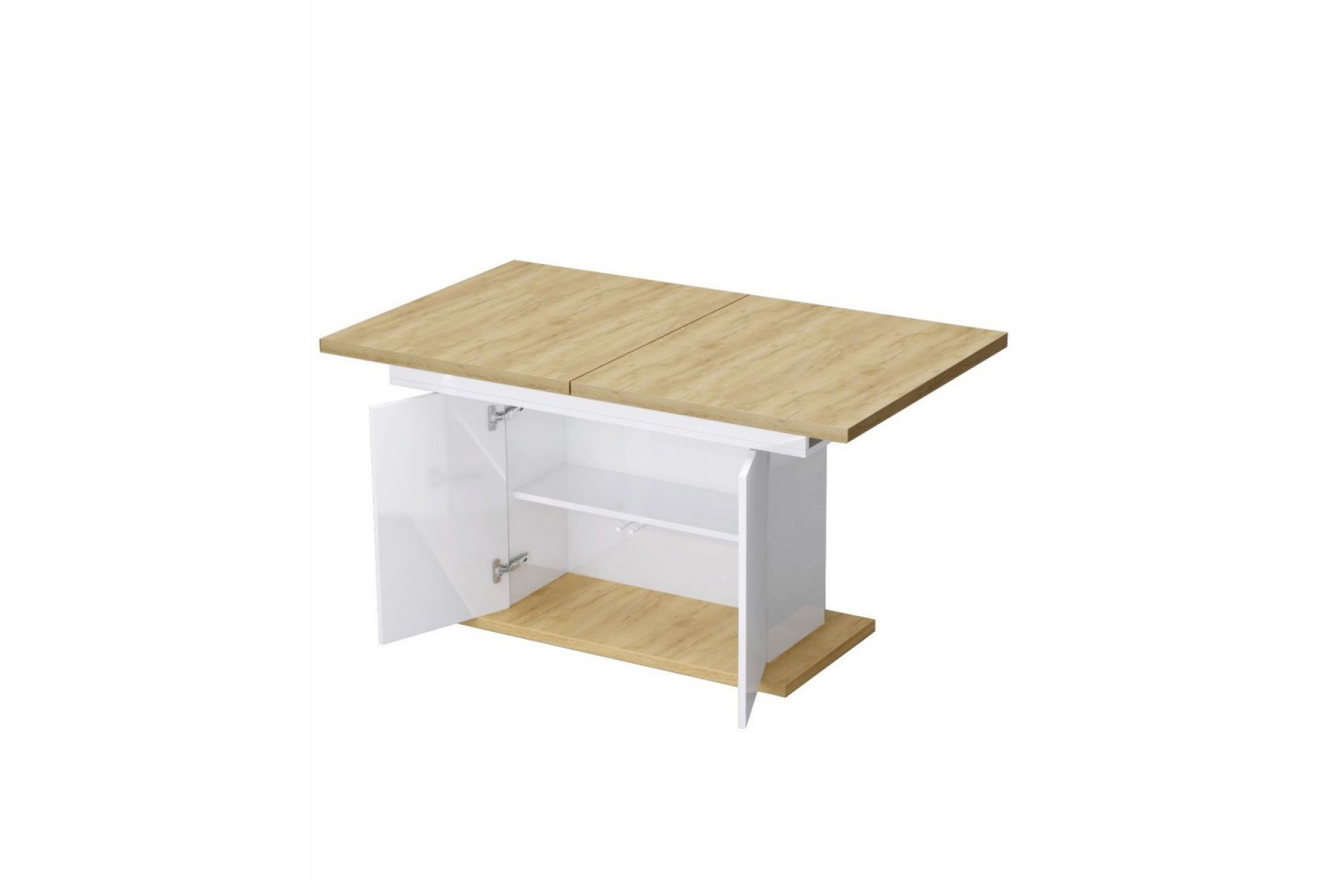Esstisch Ausziehbar Dubai mit Stauraum in HG Weiss/Eiche 150-200cm-ID