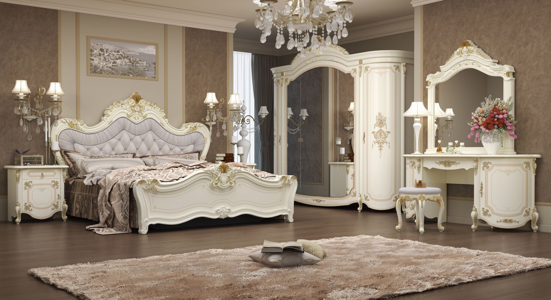 Schlafzimmer Adriana in beige 8-Teilig Barock-ID-8-8-8