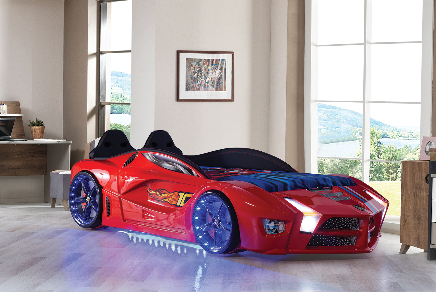 Autobett Luxury Vollversion in rot inkl Lattenrost mit LED und